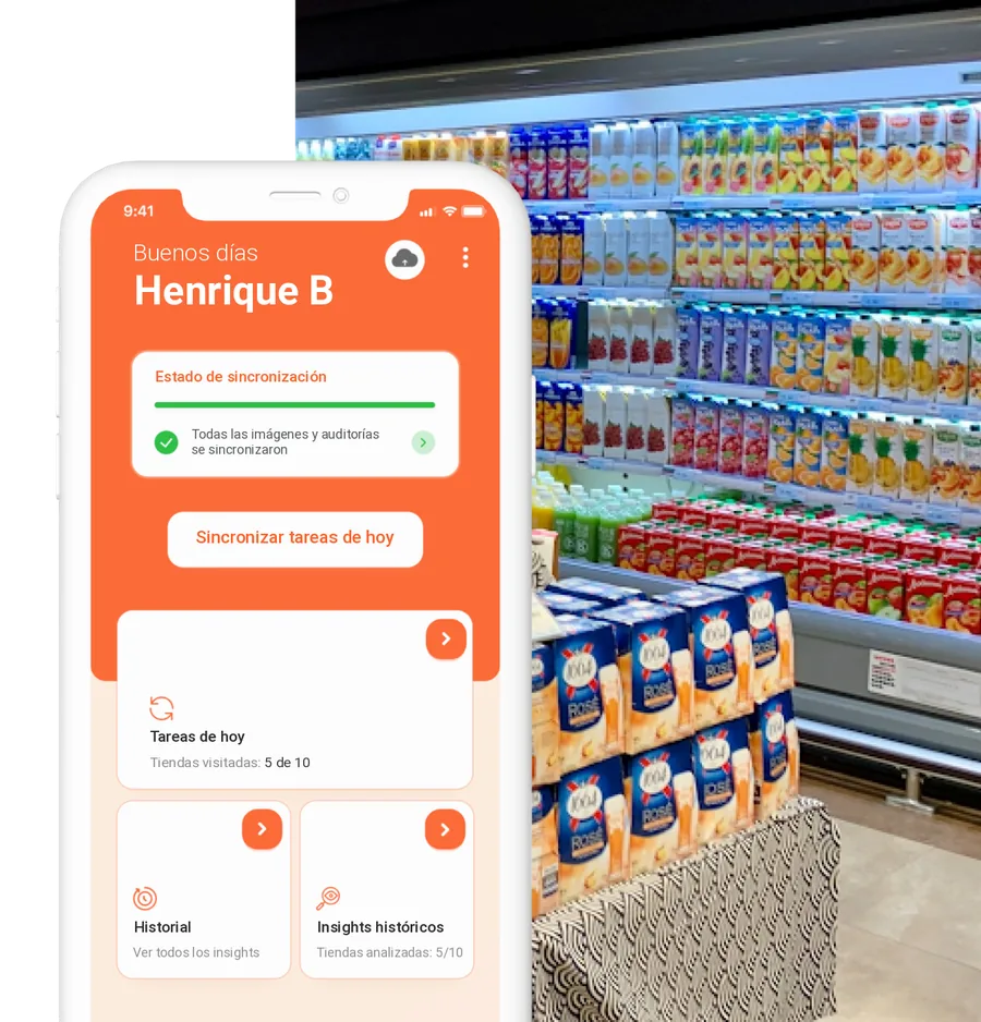 App ShelfWatch sobre uma geladeira de bebidas na loja